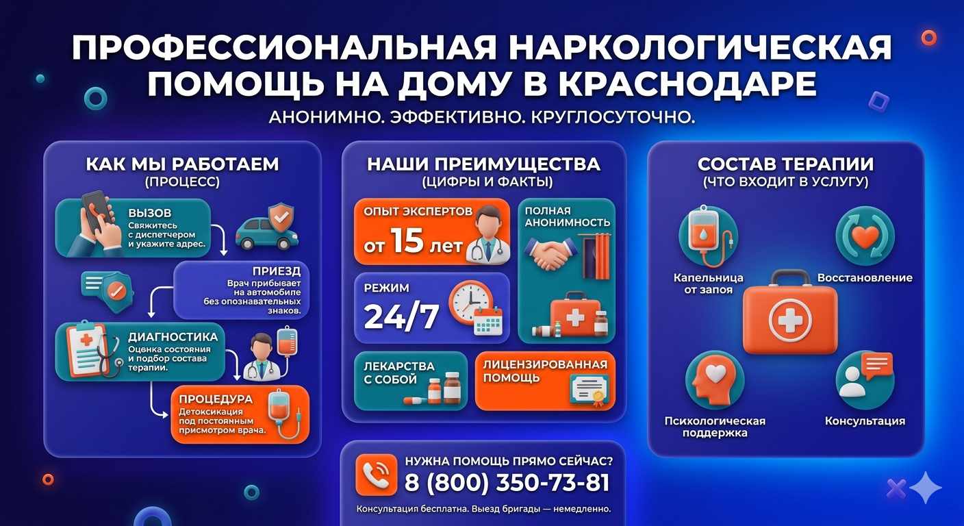 Инфографика о принципах лечения алкоголизма на дому в Копейске: этапы вызова нарколога, преимущества анонимной детоксикации и состав медицинской помощи.